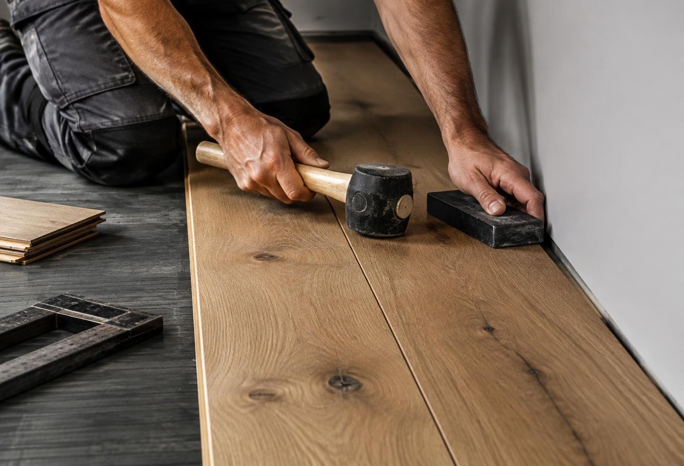 Craftsperson installing oak flooring